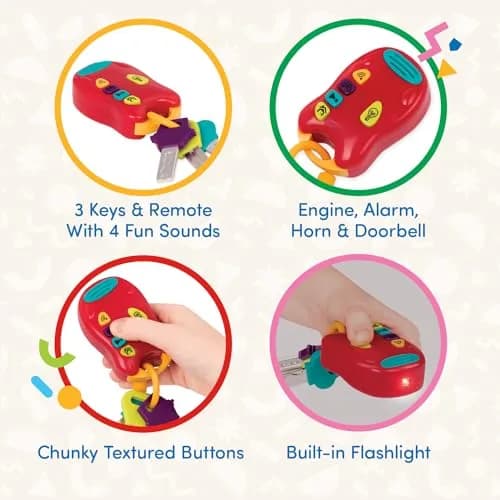 Battat Light & Sound Keys Toy Set with Flashlight, Red, Toddler | Developmental Toy for Ages 10+ Months thumbnail 3