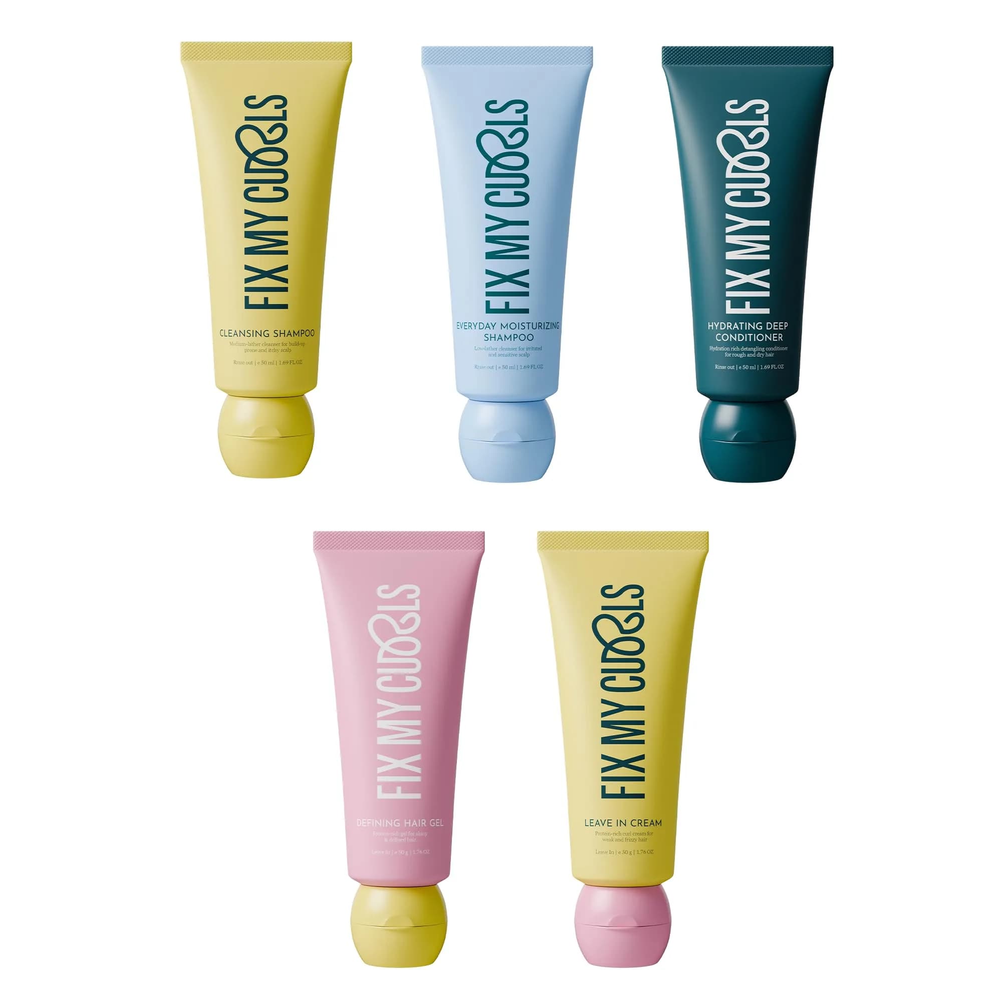 Fix My Curls Curl Kit | Shampoo, Conditioner, Curl Cream & Gel (Pack of 5) | For Curly, Wavy, Dry & Frizzy Hair | Sulphate & Silicone Free | 1.07 oz each - main product image