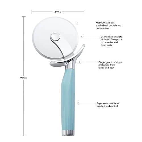 KitchenAid Classic Pizza Wheel with Sharp Blade 9-Inch Aqua Sky | Safe, Dishwasher Safe, Ergonomic Grip thumbnail 3