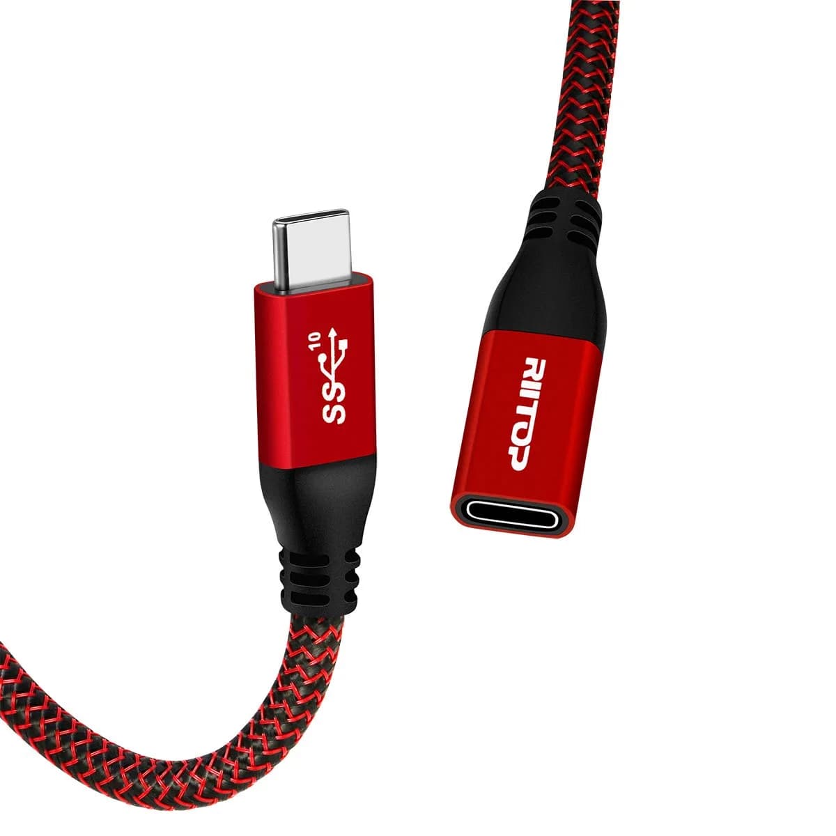 RIITOP USB-C Extension Cable 2ft (0.6m) | 10Gbps Data Transfer & 100W Charging — RED 2ft