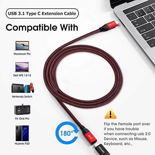 RIITOP USB-C Extension Cable 2ft (0.6m) Red | 10Gbps Data & 4K Video Transfer thumbnail 5