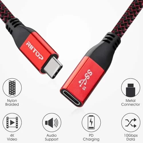 RIITOP USB C Extension Cable 20cm (7.8 inch) | 10Gbps Data & 100W Charging | Thunderbolt 3 Compatible thumbnail 2