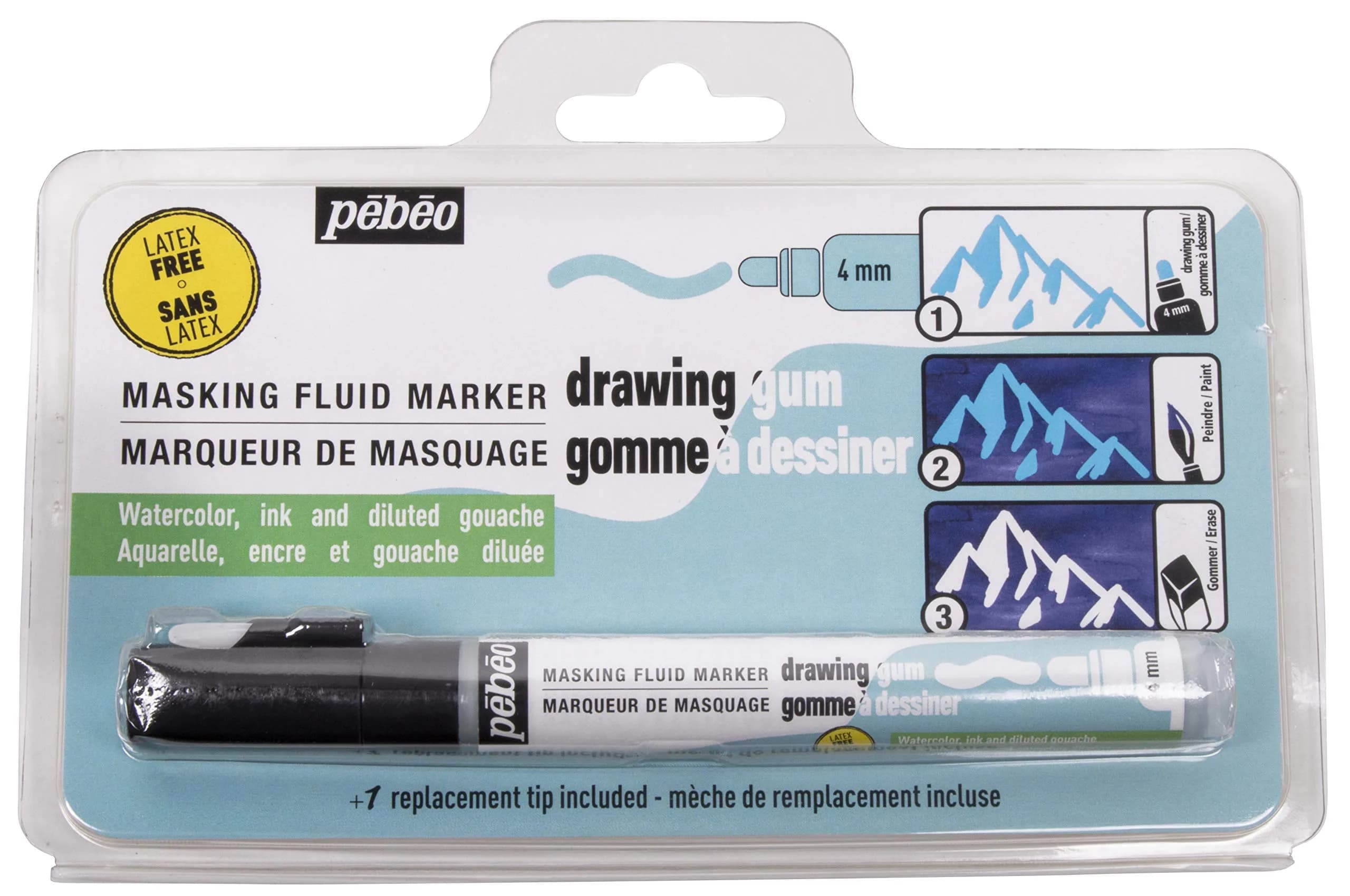 PEBEO Drawing Gum Marker 4mm (0.16 inch) Tip, Latex-Free, Black Ink | Waterproof Masking Fluid for Art & Crafts - main product image