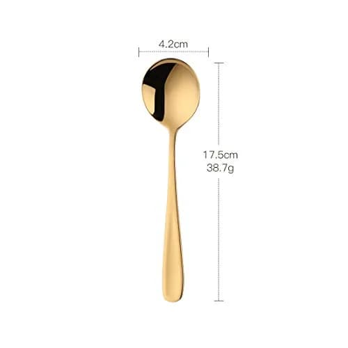 Buyer Star 7-Inch Round Soup Spoons, 18/10 Stainless Steel, Set of 6 | Gold Finish thumbnail 7