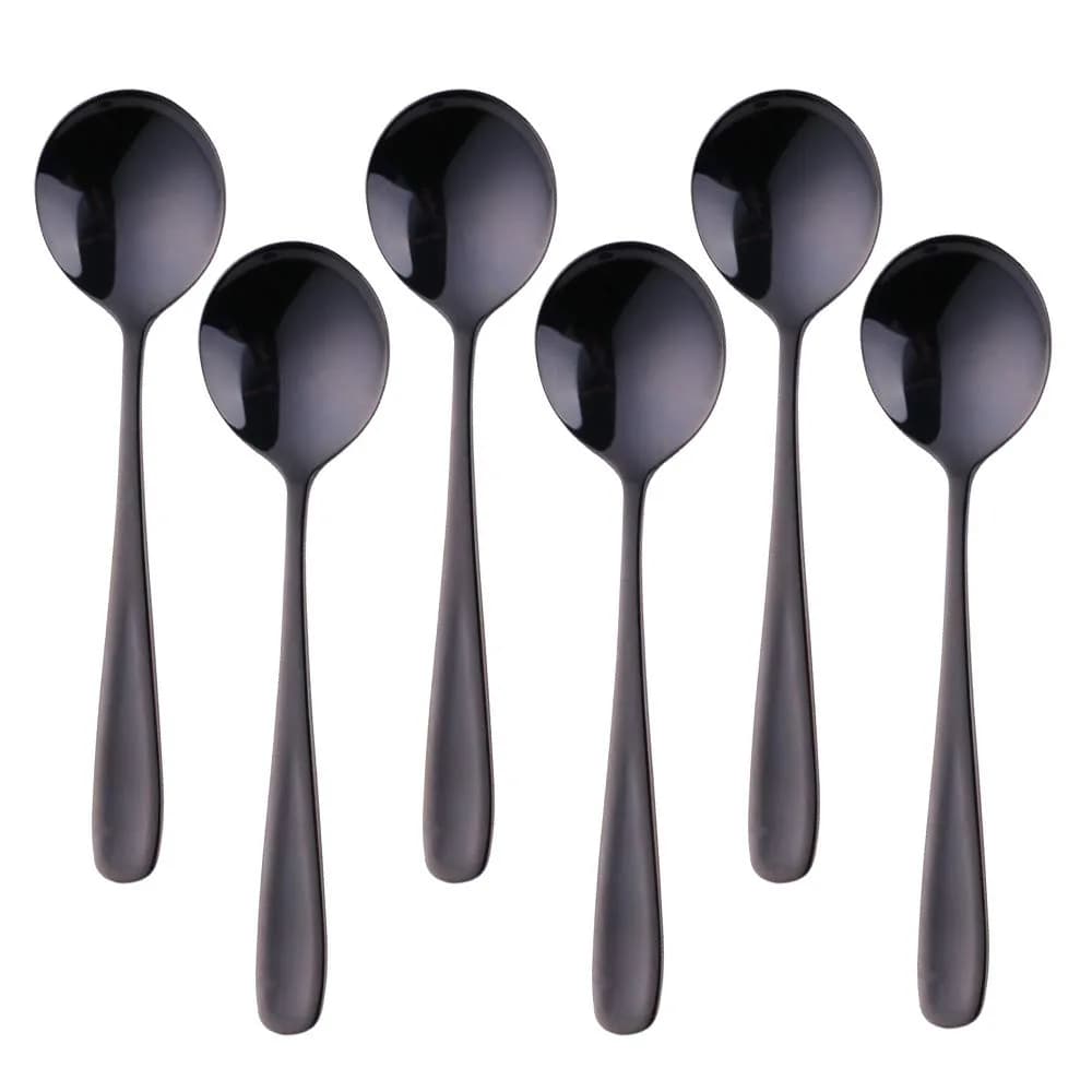 Buyer Star 7-Inch Round Soup Spoons Set, 18/10 Stainless Steel, 6 Pieces | Magic Red Finish - main product image