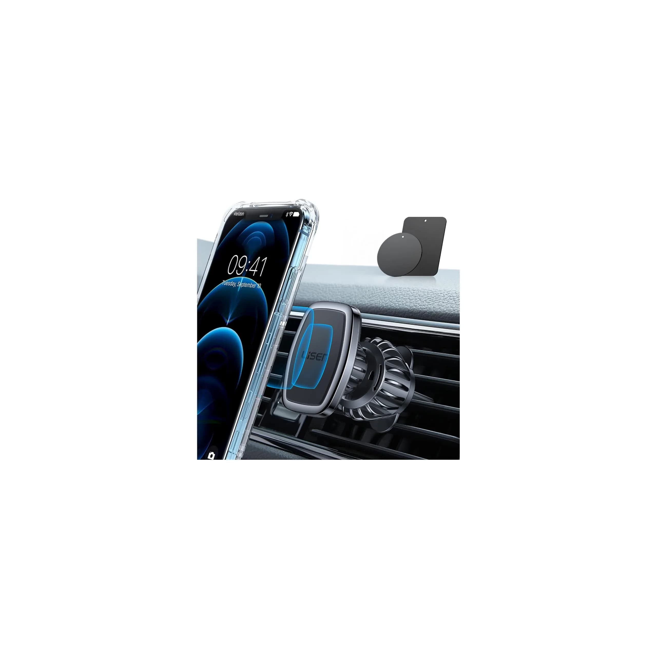 LISEN Magnetic Phone Holder for Car, Black Vent Mount with 6 Strong Magnets | Secure Grip for Smartphones - main product image