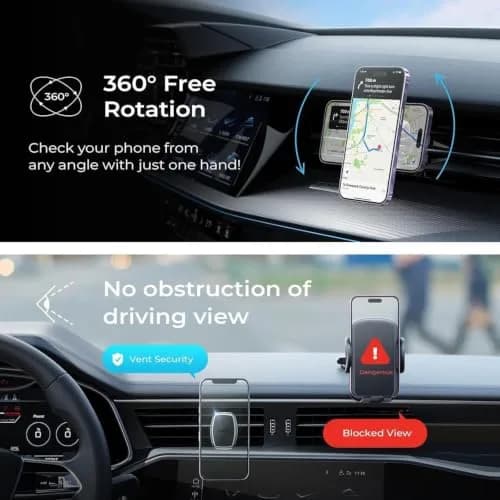 LISEN Magnetic Phone Holder for Car, Black Vent Mount with 6 Strong Magnets | Secure Grip for Smartphones thumbnail 7
