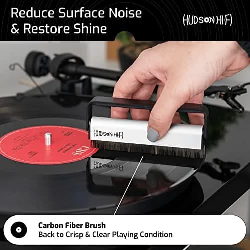 Hudson Hi-Fi 9-in-1 Vinyl Record Cleaning Kit – Anti-Static Cleaner, Carbon Fiber & Velvet Brushes, Stylus Gel, Microfiber Cloth, Mitts & Label Protector for LP Care thumbnail 4