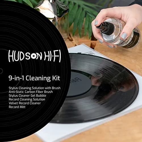 Hudson Hi-Fi 9-in-1 Vinyl Record Cleaning Kit – Anti-Static Cleaner, Carbon Fiber & Velvet Brushes, Stylus Gel, Microfiber Cloth, Mitts & Label Protector for LP Care thumbnail 2