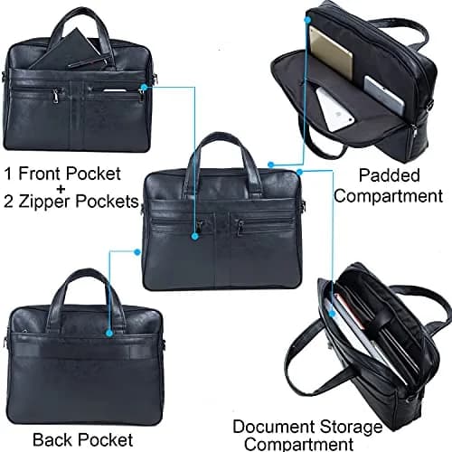 seyfocnia Men's Leather Messenger Bag 15.6 Inch Laptop | Water-Resistant PU Leather, Multiple Compartments, Adjustable Shoulder Strap thumbnail 4