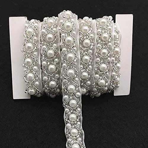 FQTANJU 3 Yards White Beaded Crystal Rhinestone Applique | Vintage Bridal Embellishment for Dress & Accessories thumbnail 1