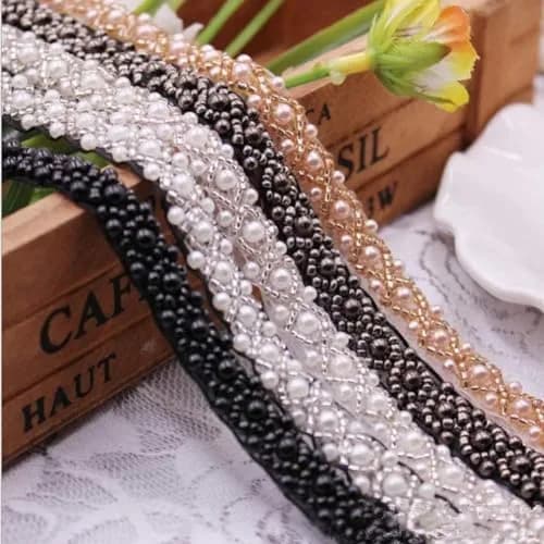 FQTANJU 3 Yards White Beaded Crystal Rhinestone Applique | Vintage Bridal Embellishment for Dress & Accessories thumbnail 4