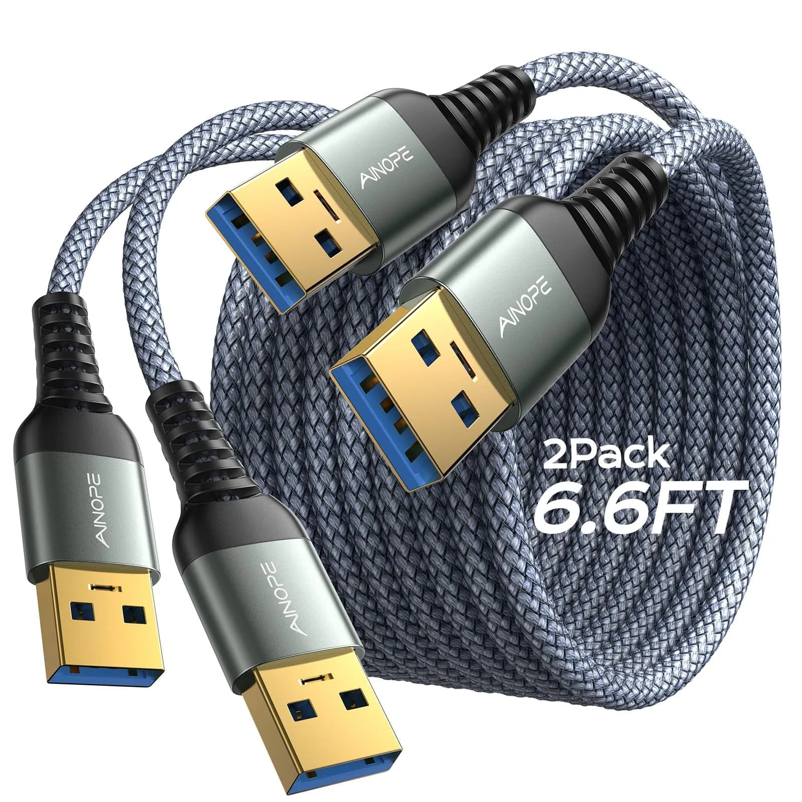 AINOPE USB to USB Cable 3.3FT | Double End Type A Cord for Data Transfer, Never Rupture, Compatible with External Hard Drives & Devices — Grey