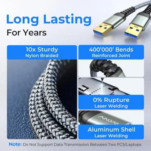 AINOPE USB to USB Cable 6.6FT | Data Transfer & Power for Hard Drives & Laptops thumbnail 2