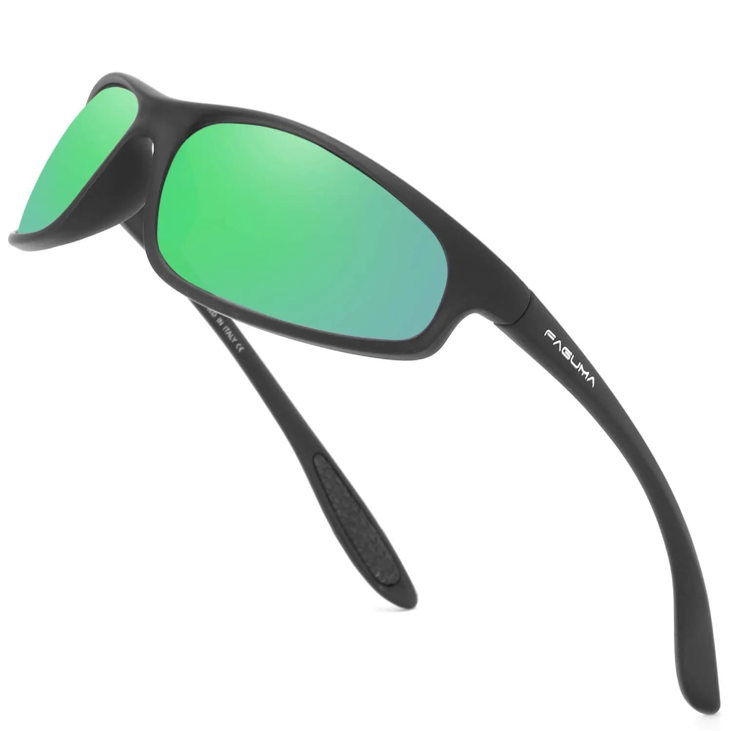 FAGUMA Polarized Sports Sunglasses for Men | UV400 Protection, Matte Black/Grey — Matte Black/Green Mirror
