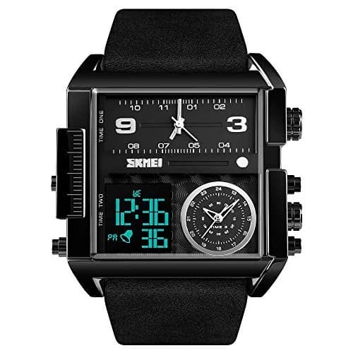 Gosasa Men's Square Large Face Digital Sports Watch with Triple Time Zone & LED Display, 51mm Case | Analog Quartz Movement thumbnail 1