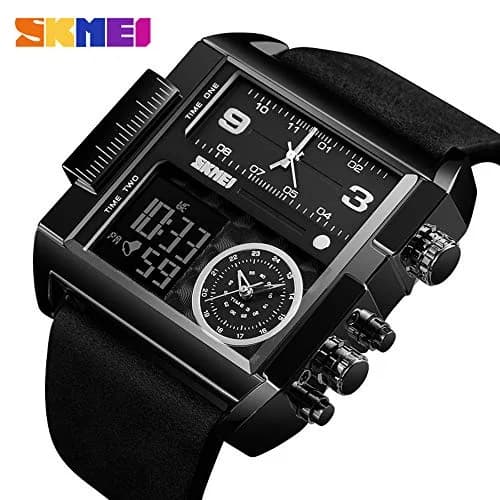Gosasa Men's Square Large Face Digital Sports Watch with Triple Time Zone & LED Display, 51mm Case | Analog Quartz Movement thumbnail 6