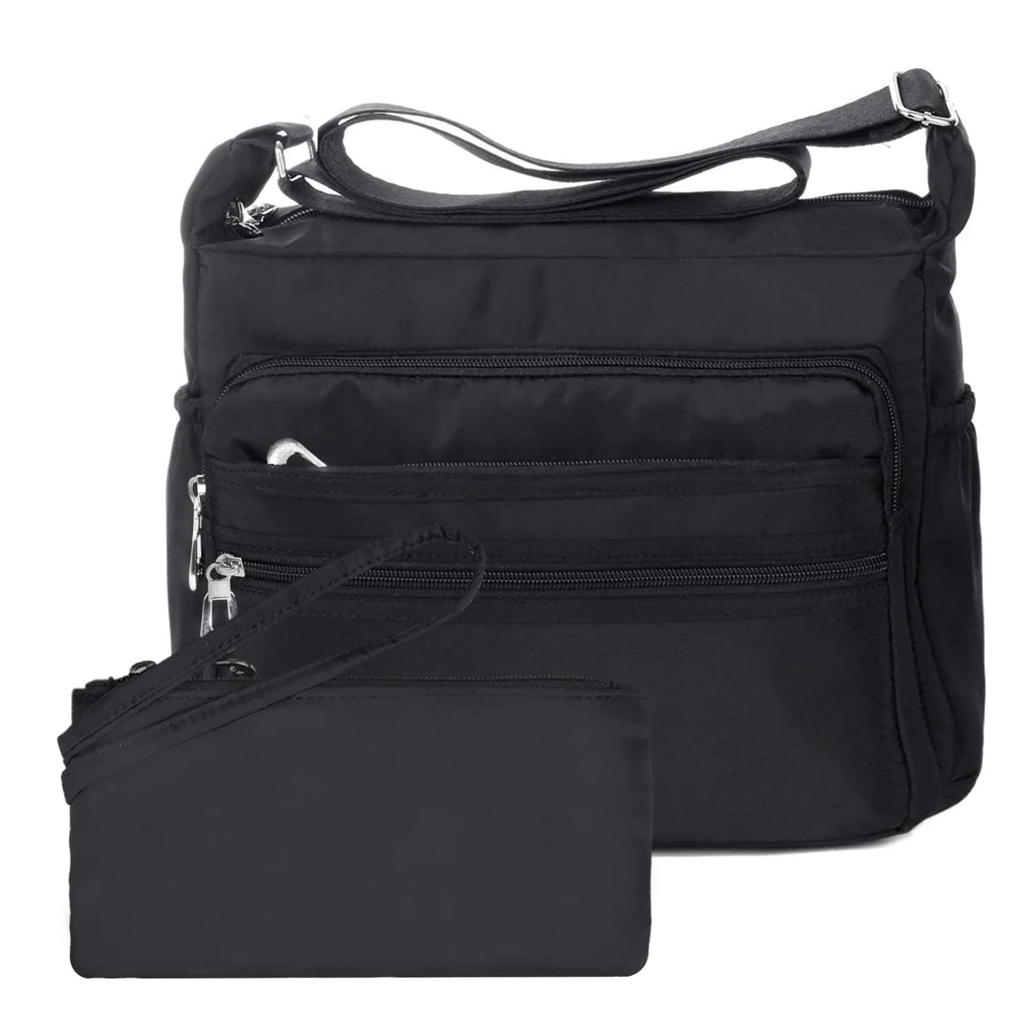 NOTAG Large Black Crossbody Bag for Women | Water Resistant Nylon Purse with Adjustable Strap & Multi-Pocket — Black-rfid-l / Large