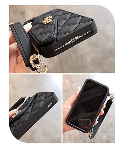 UnnFiko Black Wallet Case for iPhone 11 (6.1-inch) | Cute Shoulder Bag Design with Card Slots & Strap thumbnail 4