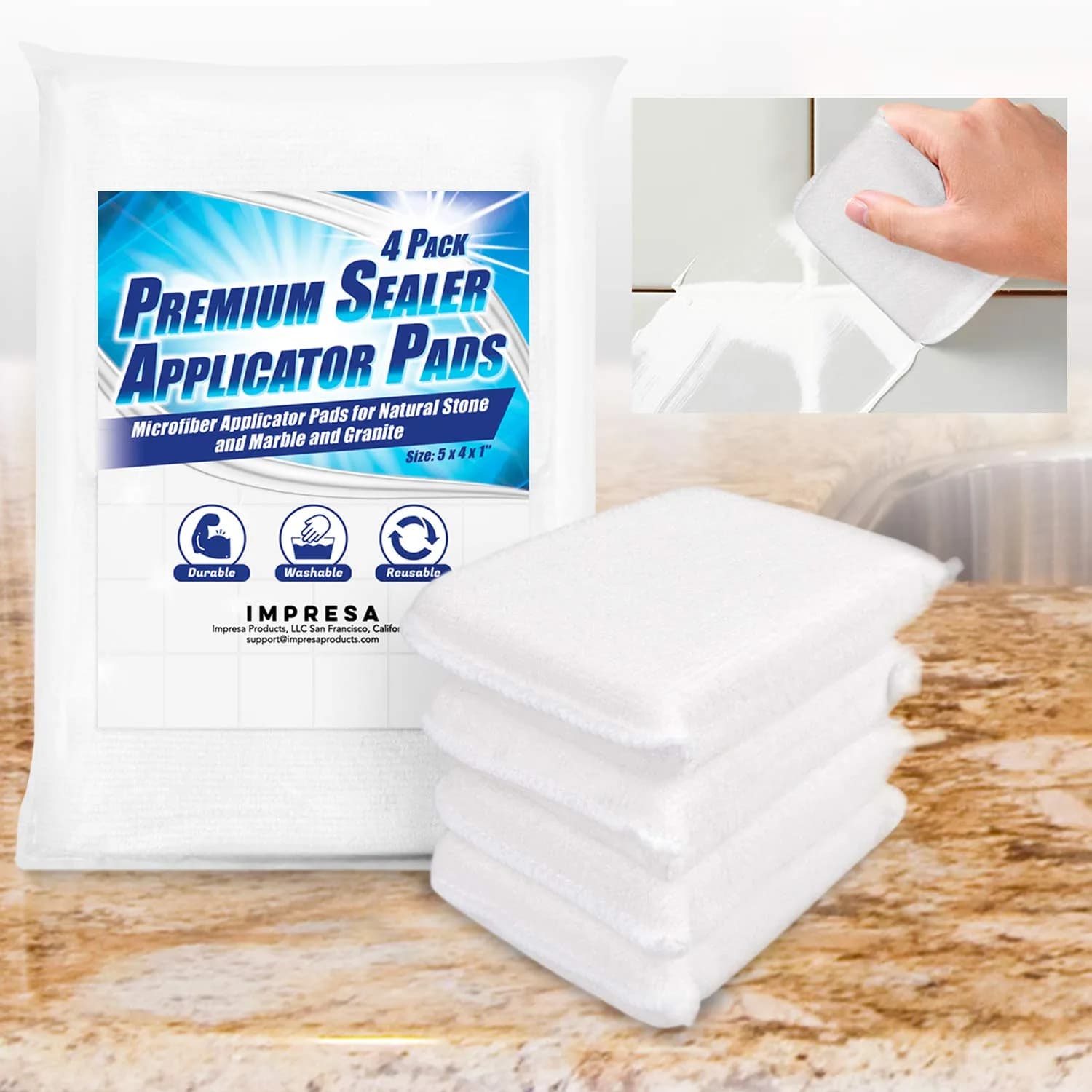 IMPRESA Microfiber Sealer Applicator Pads 5x4x1 in Black | Multi-Surface Grout & Tile Sealer Pads - main product image