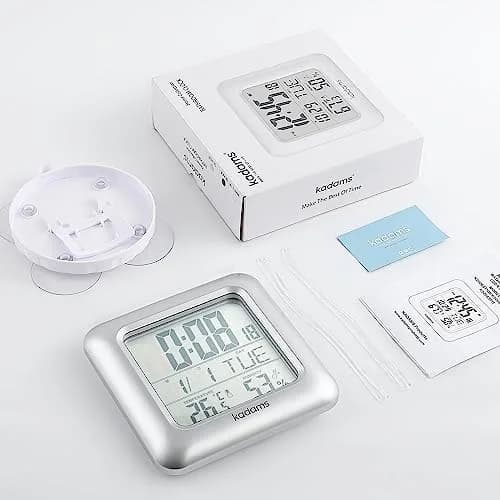 KADAMS 9.5" Bathroom Clock with Large LCD Screen & Temperature/Humidity Display | Water-Resistant, 4 Mounting Options, Silver thumbnail 7
