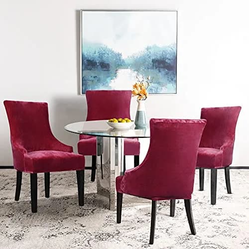 Lellen Velvet Stretch Wingback Chair Cover Slipcover - Wine, 1PC | Fits Chairs 18-22" Seat Length, 20-24" Seat Width thumbnail 2