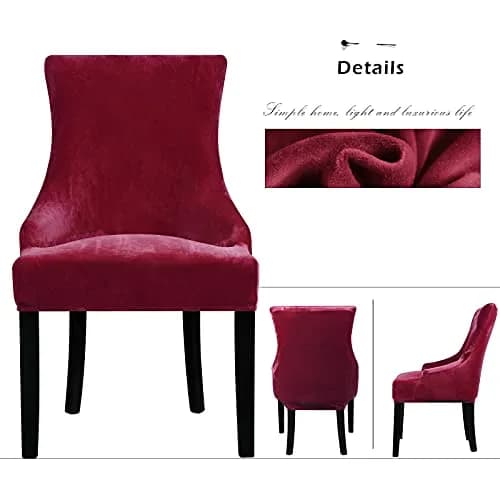 Lellen Velvet Stretch Wingback Chair Cover Slipcover - Wine, 1PC | Fits Chairs 18-22" Seat Length, 20-24" Seat Width thumbnail 3