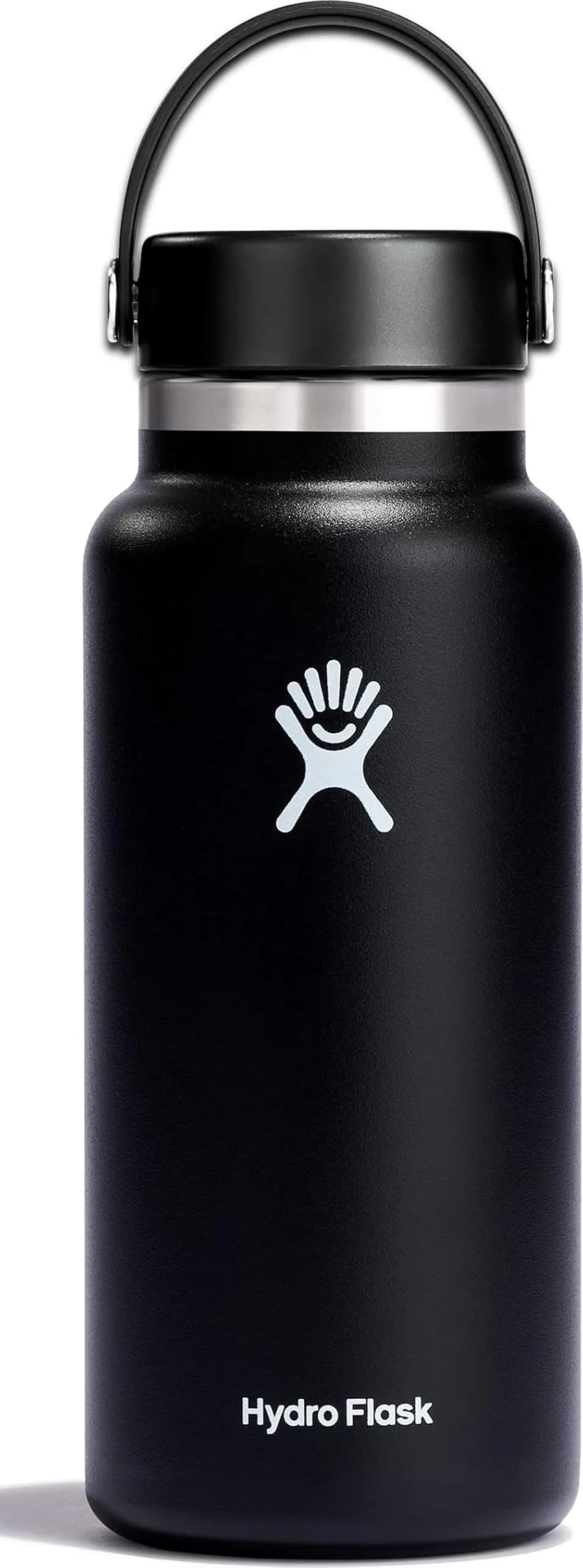 Hydro Flask Wide Mouth Water Bottle 32 Oz (946ml) | Insulated Stainless Steel, Leakproof Flex Cap — Black / 32 Oz