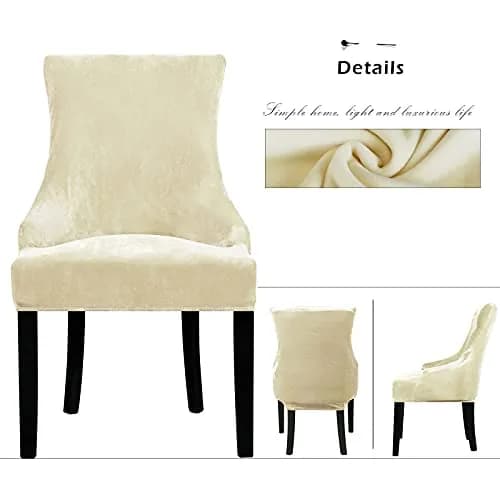 Lellen Velvet Stretch Wingback Chair Cover Slipcover - Cream, 1PC | Fits Dining & Living Room Chairs thumbnail 3