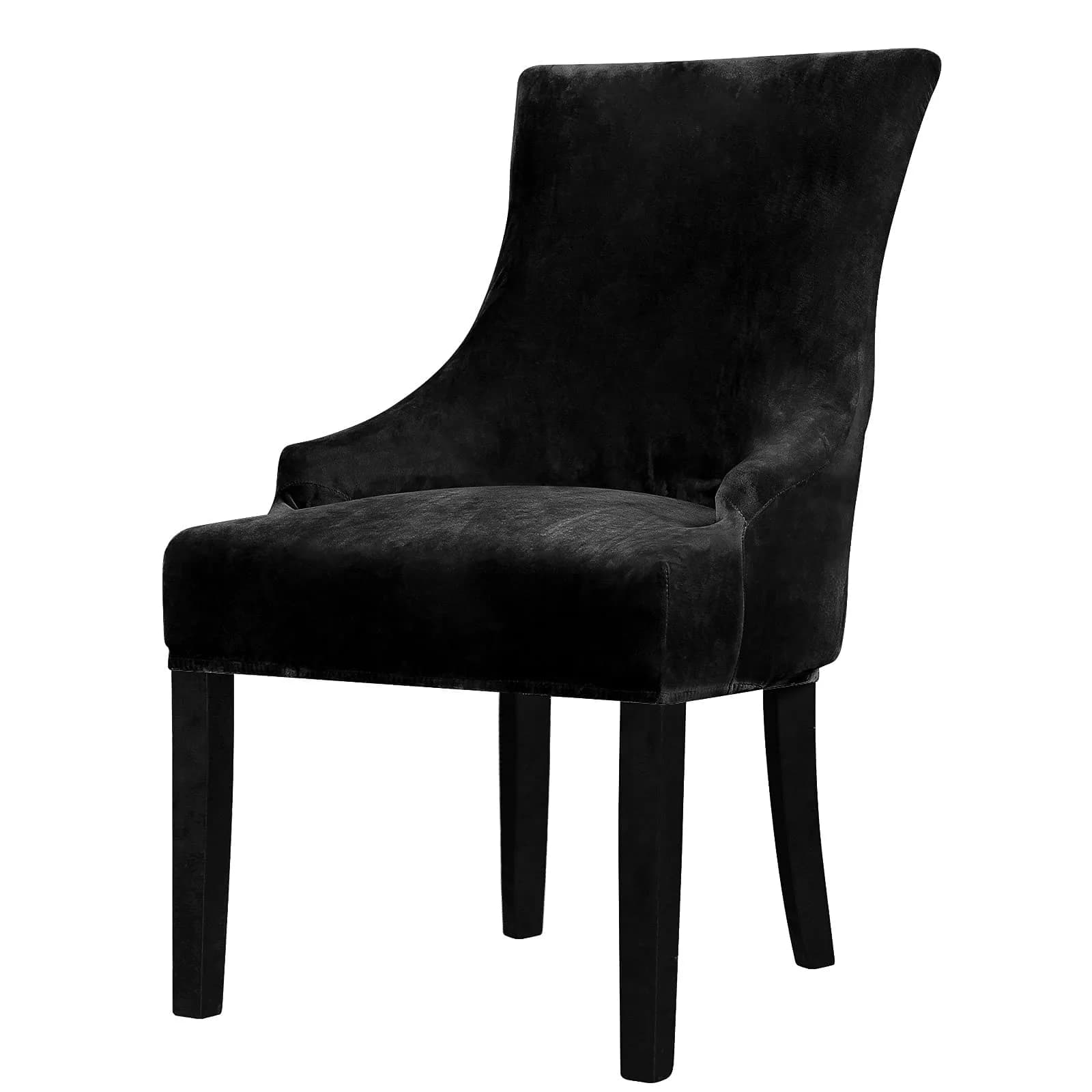 Lellen Velvet Stretch Wingback Chair Cover Slipcover - Wine, 1PC | Fits Chairs 18-22" Seat Length, 20-24" Seat Width — 02 Velvet Black / 1PC