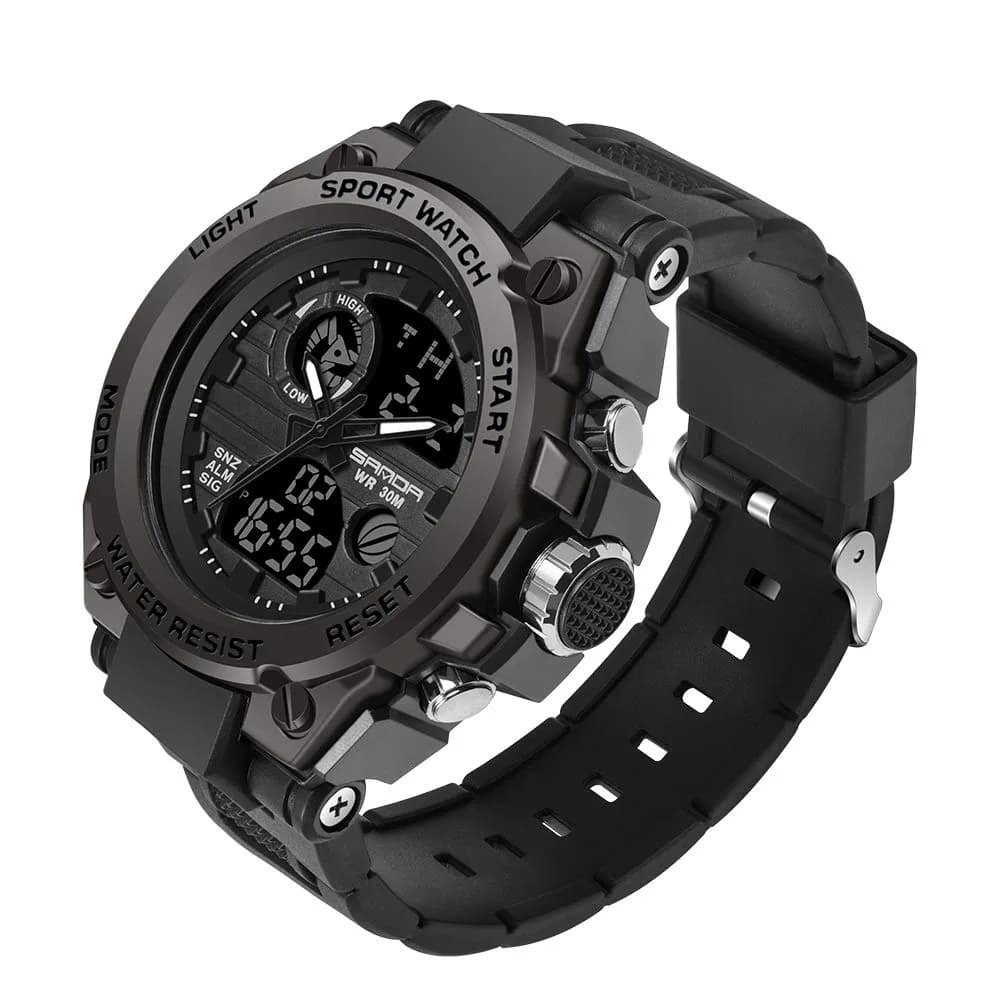AIMES Men's Military Waterproof Digital Watch 53mm | Dual Time, LED Backlight, Shock Resistant
