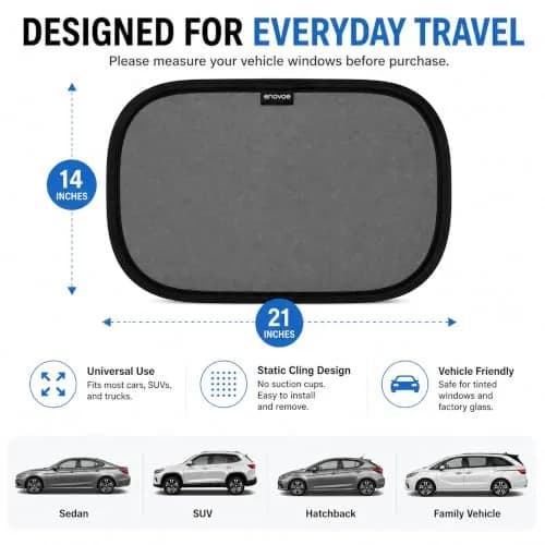 Enovoe Car Window Shades for Baby 2-Pack - 53cm x 36cm (21" x 14") | Blocks 97% UV Rays & Glare thumbnail 6