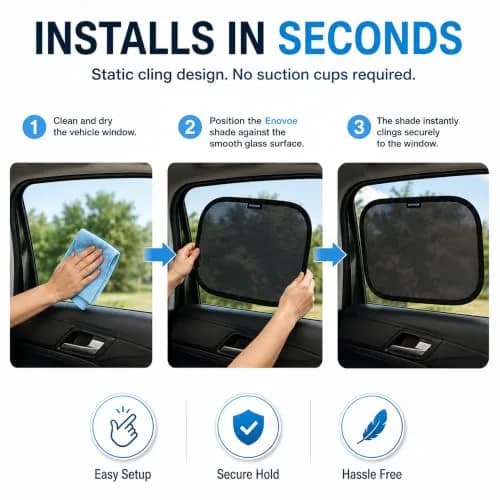 Enovoe Car Window Shades for Baby 2-Pack - 53cm x 36cm (21" x 14") | Blocks 97% UV Rays & Glare thumbnail 7