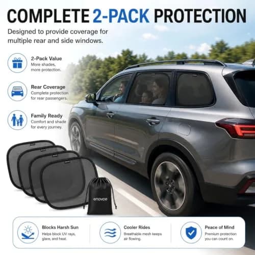 Enovoe Car Window Shades for Baby 2-Pack - 53cm x 36cm (21" x 14") | Blocks 97% UV Rays & Glare thumbnail 8