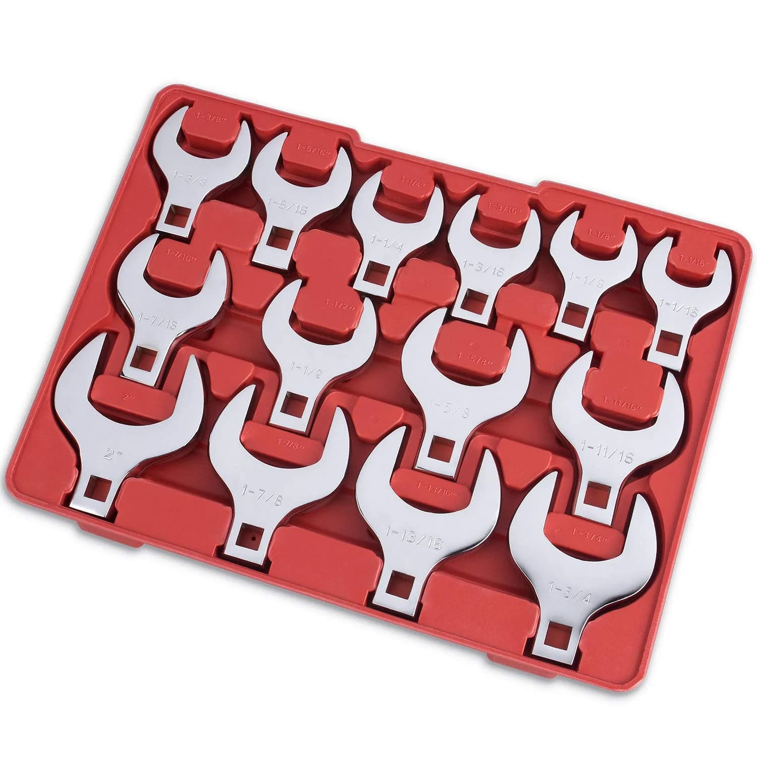 EFFICERE 14-Piece 1/2" Drive Jumbo Crowfoot Wrench Set, Chrome Vanadium Steel, Includes SAE Sizes 1-1/16" to 2" | Heavy-Duty - main product image