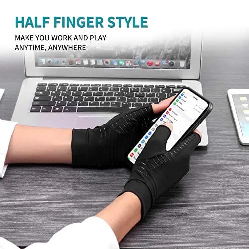 Ricbestlab Copper Arthritis Gloves for Women Men, Fingerless Breathable & Moisture Wicking Arthritis Compression Gloves for Computer Typing and Dailywork of Hands joint Support (Small, 1 Pair) thumbnail 4