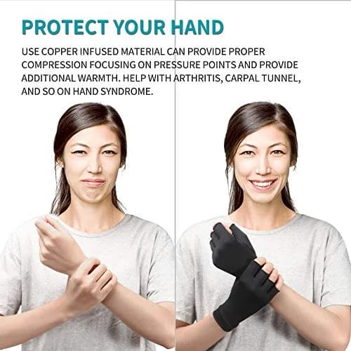 Ricbestlab Copper Arthritis Gloves for Women Men, Fingerless Breathable & Moisture Wicking Arthritis Compression Gloves for Computer Typing and Dailywork of Hands joint Support (Small, 1 Pair) thumbnail 5