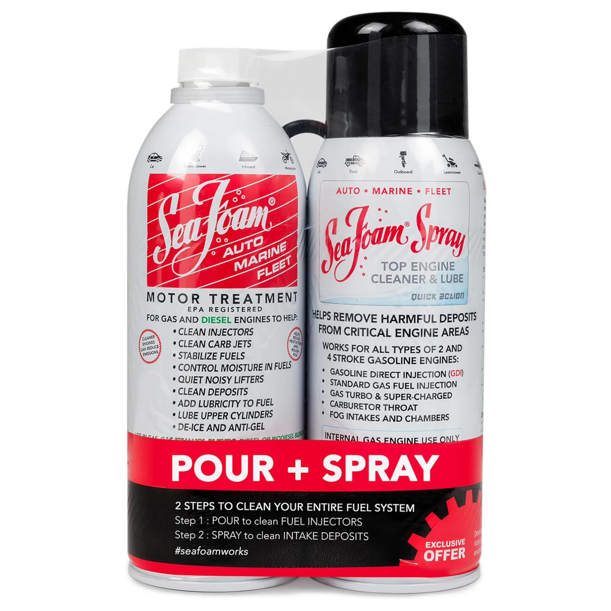 Sea Foam Motor Treatment and Intake Cleaner Combo Pack 473ml (16 Fl Oz) | Cleans Fuel Systems & Engine Internals — Units