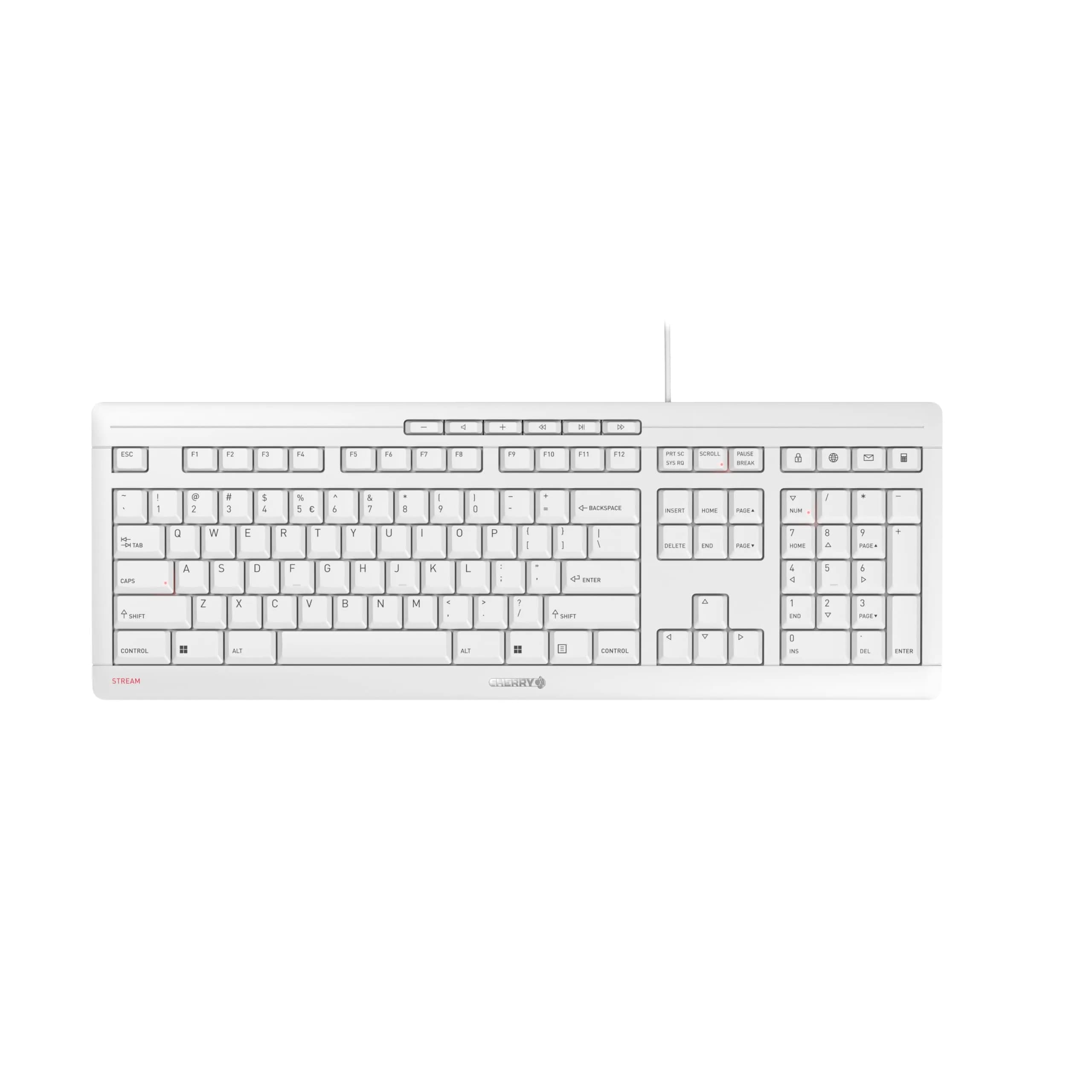 Cherry Stream Keyboard | Wired Slim Whisper Quiet Silent Keys Black | 18.23 in (46.3 cm) Length — White