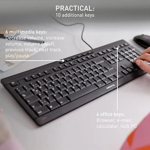 Cherry Stream Keyboard Wired for PC/Laptop, Whisper Quiet Keys, Slim Design, SX Scissor Switches, QWERTY, White | 1.0 kg (2.2 lb) thumbnail 3