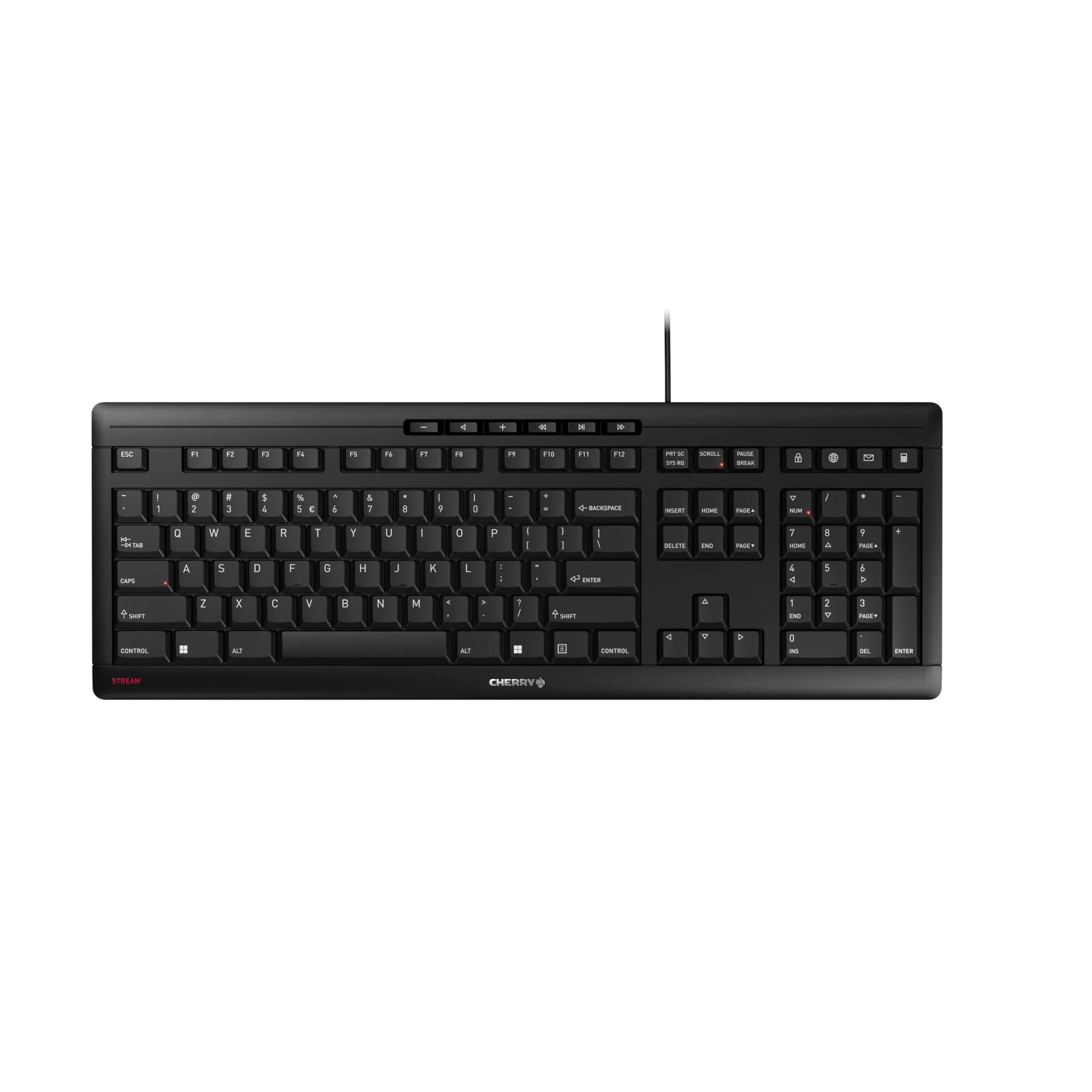 Cherry Stream Keyboard | Wired Slim Whisper Quiet Silent Keys Black | 18.23 in (46.3 cm) Length — Black