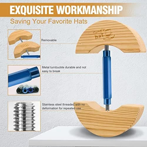 Tang's Wooden Hat Stretcher for Fitted Hats, Large Blue | Adjustable Turn Buckle Hat Shaper thumbnail 2