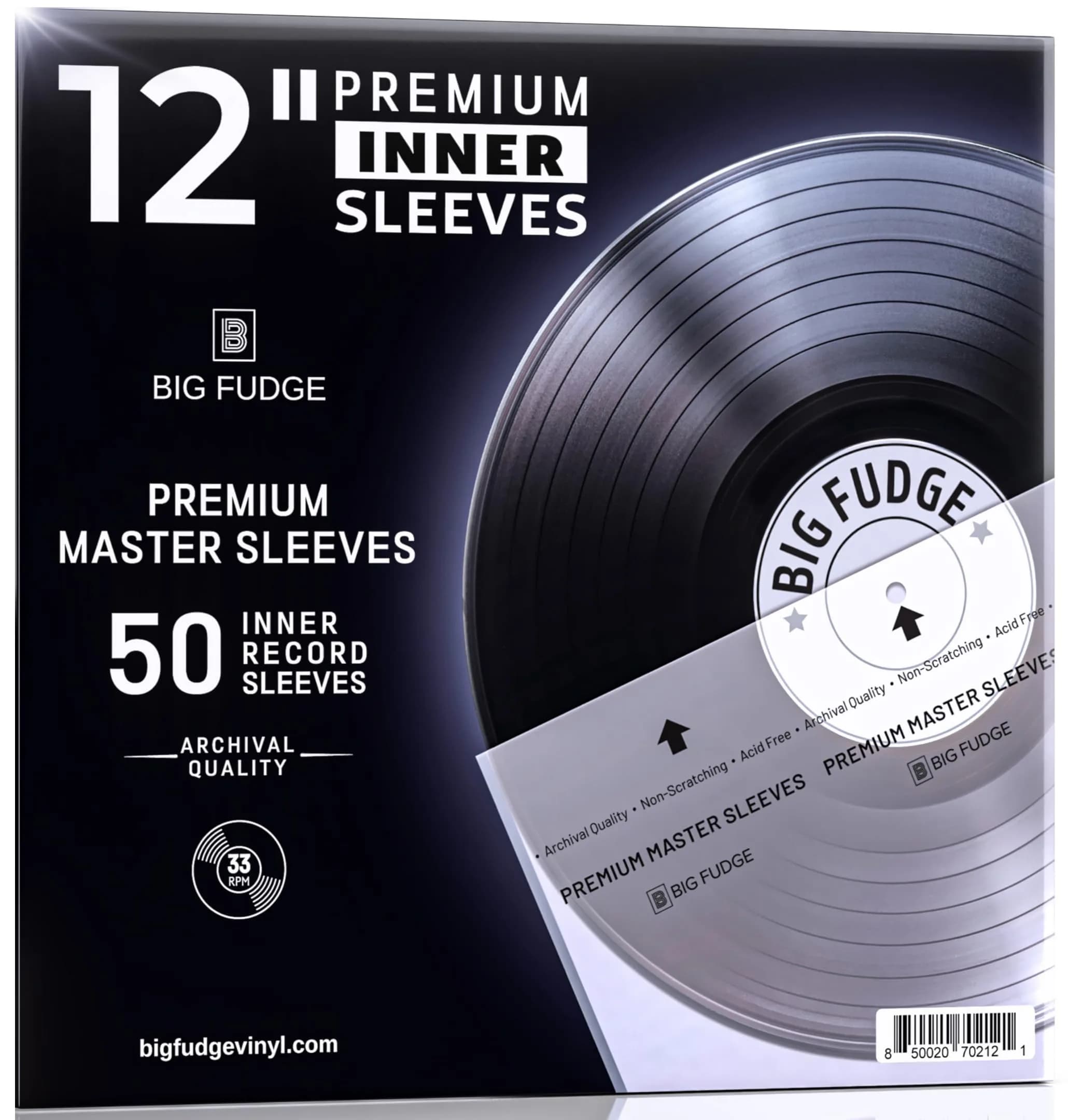 Big Fudge 12" Vinyl Record Sleeves - Premium Inner Sleeves 50 Pack - Acid Free, Anti Static, Dust & Scratch Protection