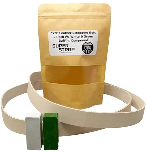 Super Strop 1x30 Leather Honing Belts 2 Pack with White & Green Compounds | 180 Grit Ultra Fine thumbnail 1