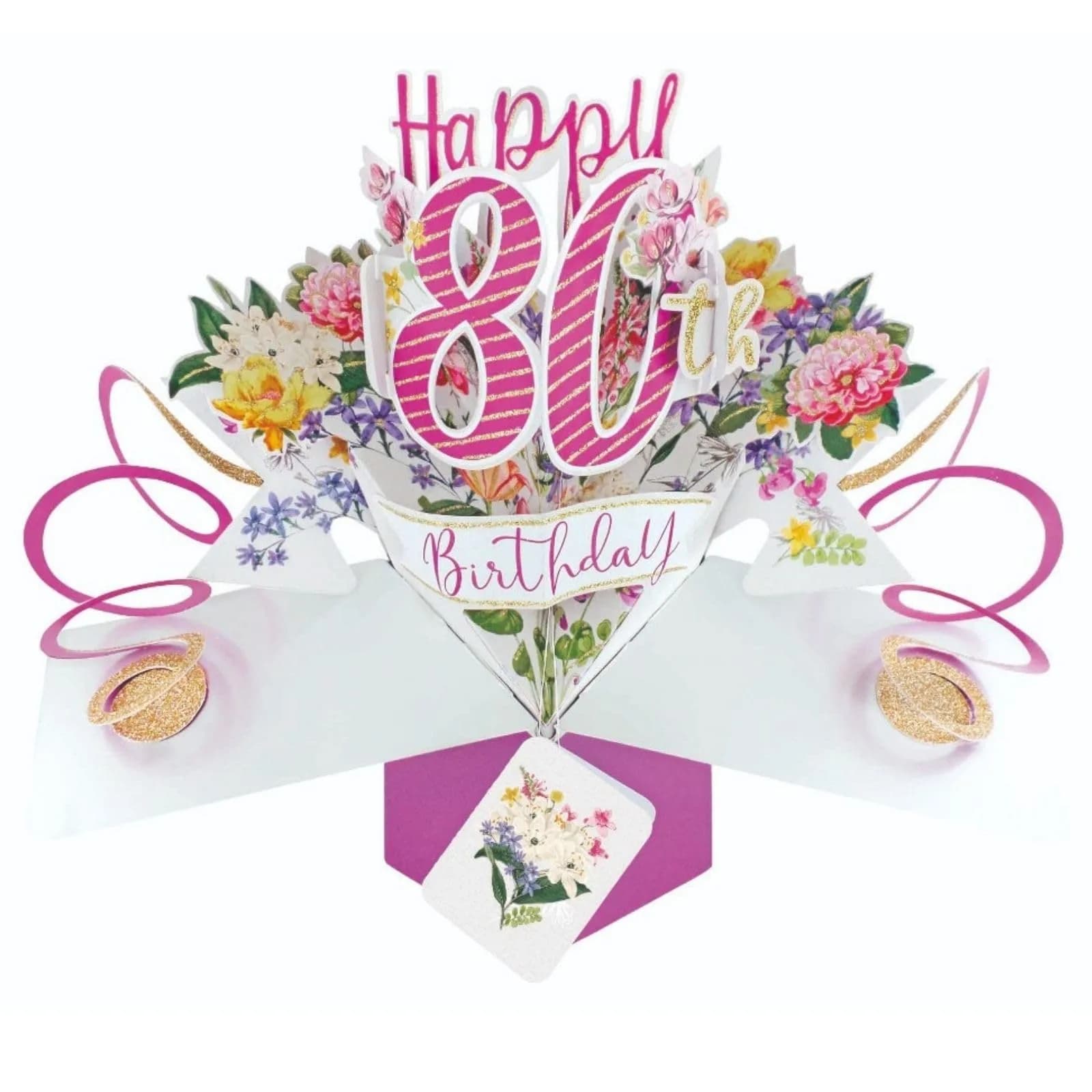 Second Nature Pop Ups Happy 80th Birthday Pop-Up Greeting Card 21cm x 25cm | Unique 3D Elastic Trigger