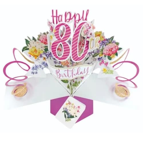 Second Nature Pop Ups Happy 80th Birthday Pop-Up Greeting Card 21cm x 25cm | Unique 3D Elastic Trigger thumbnail 1