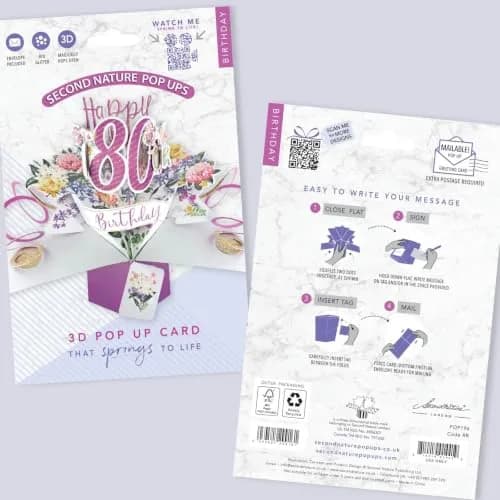 Second Nature Pop Ups Happy 80th Birthday Pop-Up Greeting Card 21cm x 25cm | Unique 3D Elastic Trigger thumbnail 8