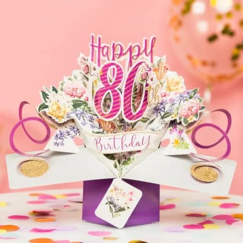 Second Nature Pop Ups Happy 80th Birthday Pop-Up Greeting Card 21cm x 25cm | Unique 3D Elastic Trigger thumbnail 2