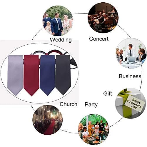AUSKY 4 Packs Pre-tied Adjustable Zipper Skinny Neckties, 48cm (19in) Long, 6cm (2.35in) Wide | Solid Colors for Men & Boys thumbnail 4