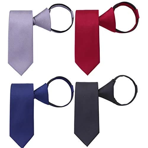 AUSKY 4 Packs Pre-tied Adjustable Zipper Skinny Neckties, 48cm (19in) Long, 6cm (2.35in) Wide | Solid Colors for Men & Boys thumbnail 3